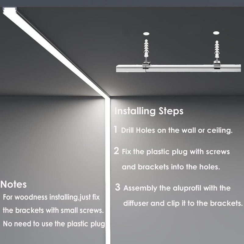 Besseto 20Pack 3.3Ft/1M Black LED Aluminum Channel,LED Strip Light Diffuser Aluminum Channel Profile Housing Track for Under Cabinet Counter and Stairs (Black-20Pack 3.3ft) - Image 4